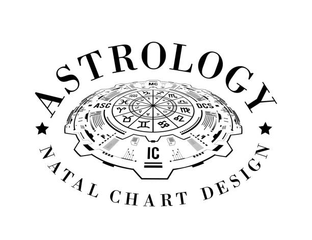 астрология вектор фо на. пример натальной диаграммы планет в домах и аспекты между ними - natal stock illustrations