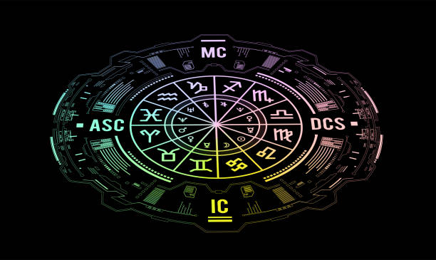 ilustraciones, imágenes clip art, dibujos animados e iconos de stock de fondo vectorial de astrología. ejemplo de la carta natal de los planetas en las casas y aspectos entre ellos - trabajo pesado