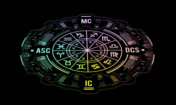 астрология вектор фона. пример натальной диаграммы планет в домах и аспекты между ними - natal stock illustrations