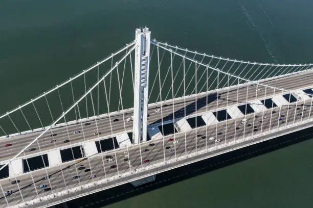 Afternoon aerial view of the Bay Bridge between Oakland and San Francisco, California.