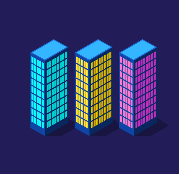 istock Set of isometric modern buildings Night business city 3D future 1292275570