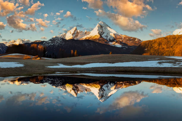 riflessione watzmann - spring forest scenics reflection foto e immagini stock