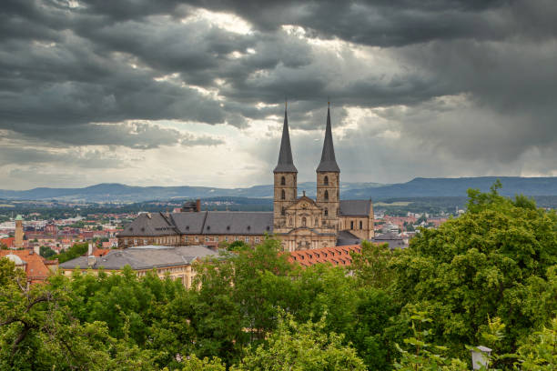 St. Michael's Church in Bamberg with a cloud sky. View from Michael's hill.