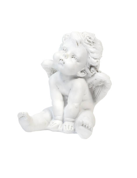 Sitting Angel Who Looking Up, Isolated on White Background A Figurine of Cute Sitting Angel Who Looking Up, Isolated on White Background winged cherub stock pictures, royalty-free photos & images