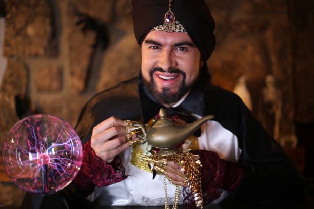 istock Amazing man holding genie lamp 1292289418