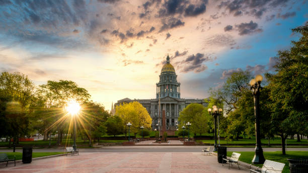 istock Denver State Capital building with dramatic sunrise 1292291629