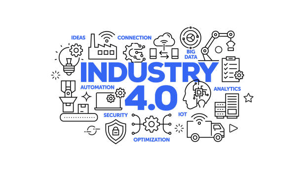 Industry 4.0 Related Web Banner Line Style. Modern Linear Design Vector Illustration for Web Banner, Website Header etc. Industry 4.0 Related Web Banner Line Style. Modern Linear Design Vector Illustration for Web Banner, Website Header etc. computer aided manufacturing stock illustrations