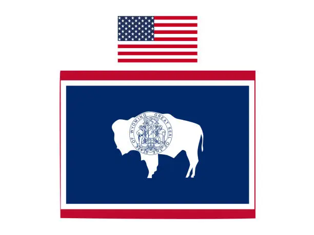 Vector illustration of Wyoming map and flag with American flag
