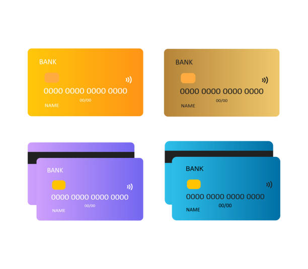 istock Bank card with two sides set. Modern vector flat illustrations. Online payment. Cash withdrawal. Finance. 1292298916