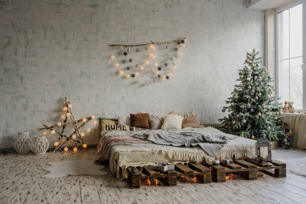 istock White vintage room, decorated for christmas 1292301311