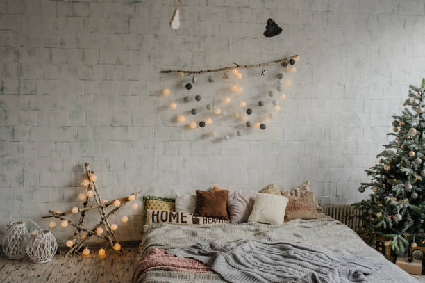 istock White vintage room, decorated for christmas 1292301324