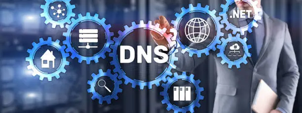 DNS Domain name System server concept. Mixed media