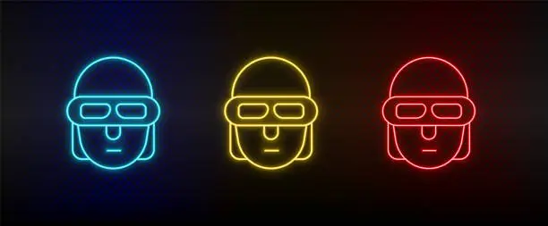 Vector illustration of Neon icons. terminator smart. Set of red, blue, yellow neon vector icon