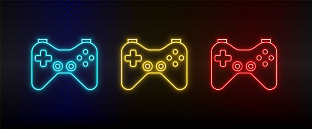 istock Neon icons. Joystick game controller gaming. Set of red, blue, yellow neon vector icon 1292306321