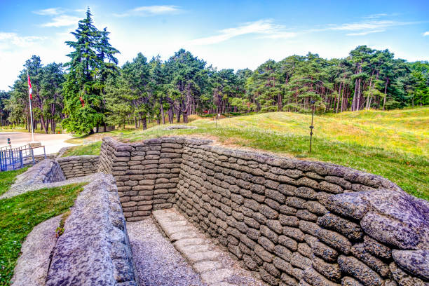 Monument to the World War I battle at Vimy Ridge in the Somme region of France Beaumont-Hamel, France - July 5, 2019: Monument to the World War I battle at Vimy Ridge in the Somme region of France vimy memorial stock pictures, royalty-free photos & images