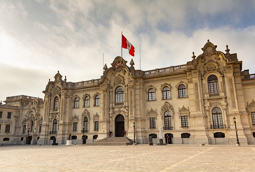 Lima, Peru - June 19, 2015:  The Government Palace, also known as the House of Pizarro, is the seat of the executive branch of the Peruvian Government, and the official residence of the President of Peru.