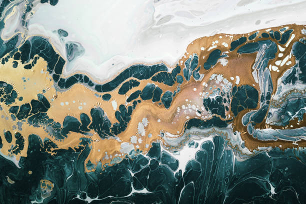istock Golden wave blended with green bubbles. Fluid Art. Marble effect background or texture 1292315488
