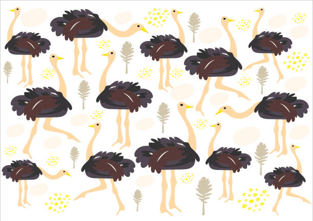 istock Cute ostrich pattern in cartoon style. Flat vector illustration of African exotic animal. Ornament with ostrich and eggs 1292316694