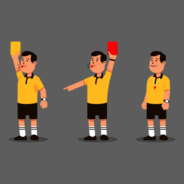 stockillustraties, clipart, cartoons en iconen met man soccer referee action character collection - gele kaart illustraties