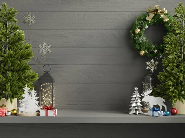 istock Christmas mockup dark wall in living room interior. 1292326203