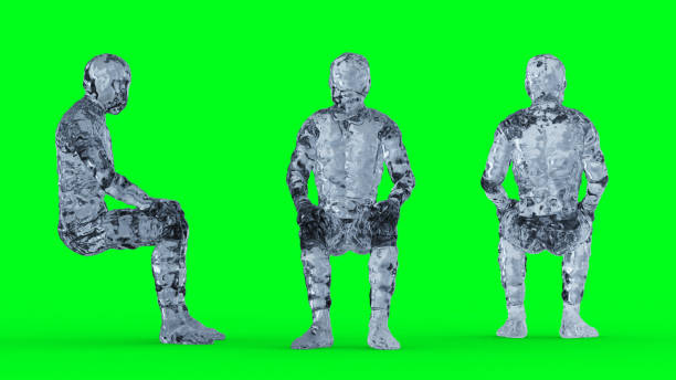 istock Ice, glass man character animation. Isolate on green screen. 3d rendering 1292329036