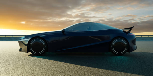 EV concept car on asphalt road. 3d rendering with my own creative design.