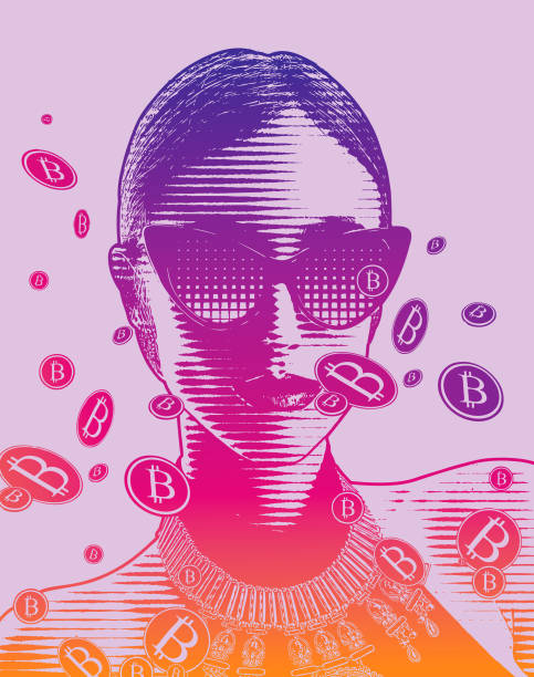 Successful woman and bitcoins Successful woman and bitcoins blockchain clipart stock illustrations