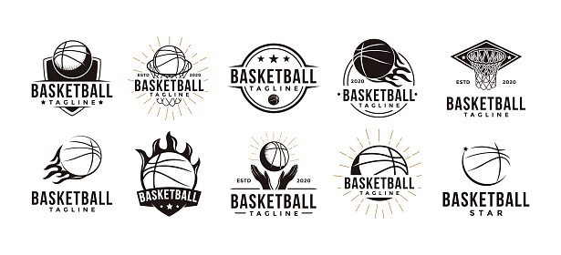 Set of Vintage Basketball sport team club league icon vector on white background