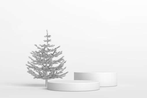 3D Empty Product Stand, Platform on white background, Christmas Concept