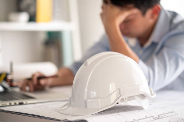 Engineers are stressed by delays in construction performance and budgets that fail to meet their goals. stock photo
