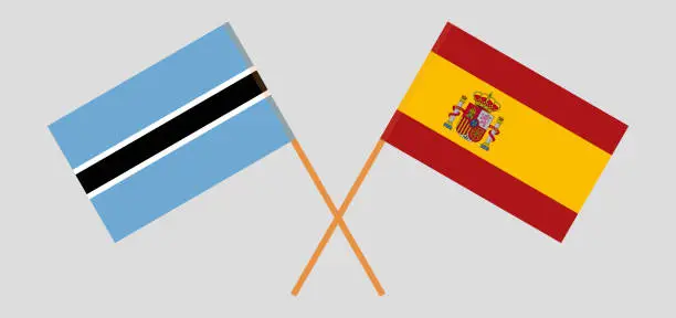 Vector illustration of Crossed flags of Botswana and Spain