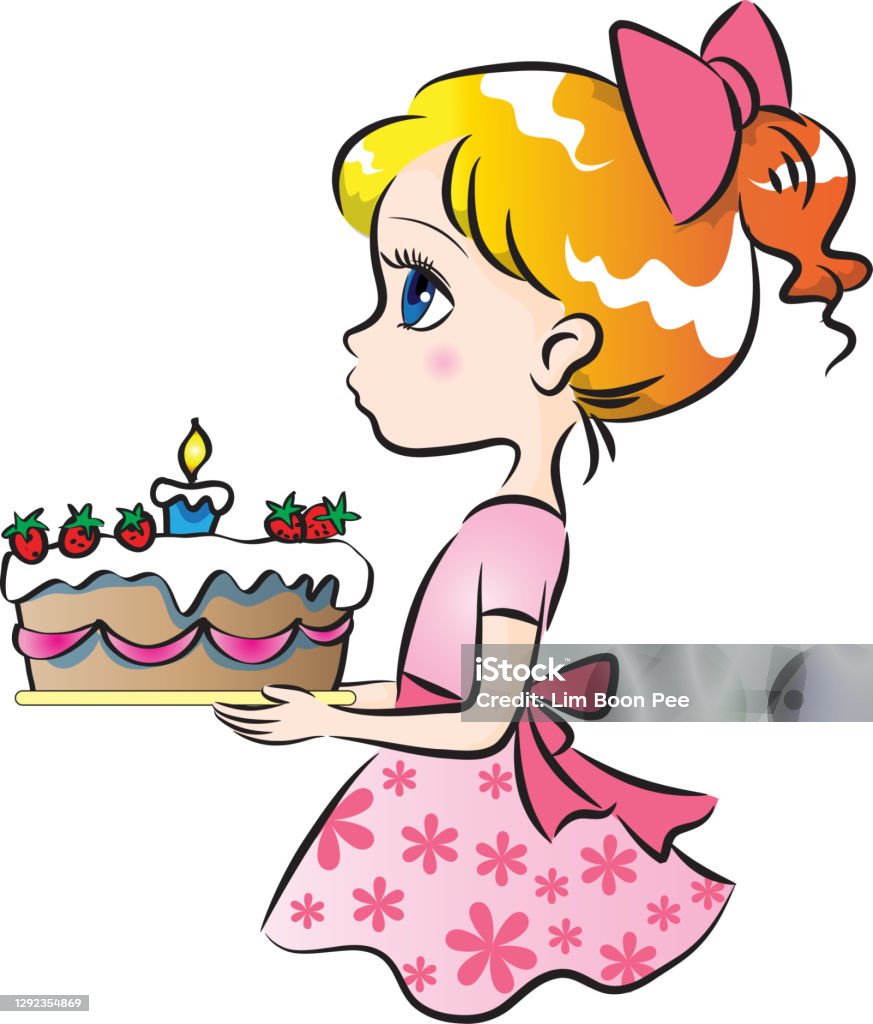 Vector Cartoon Girl Holding Birthday Cake Stock Illustration - Download  Image Now - Abstract, Backgrounds, Cartoon - iStock