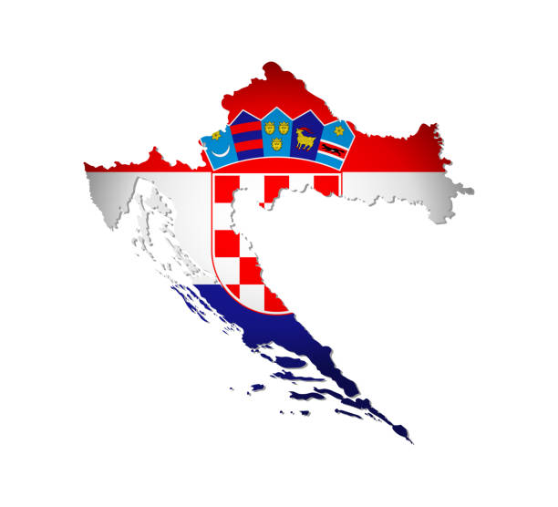 istock Vector isolated illustration with Croatia national flag with shape of Croatian map (simplified). Volume shadow on the map 1292355547