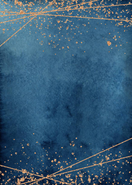 абстрактный плакат ручной работы темно-морской синий акварель фон обращается кистью. красивая струящейся краски на текстурированной бума� - backgrounds metallic gold christmas stock illustrations