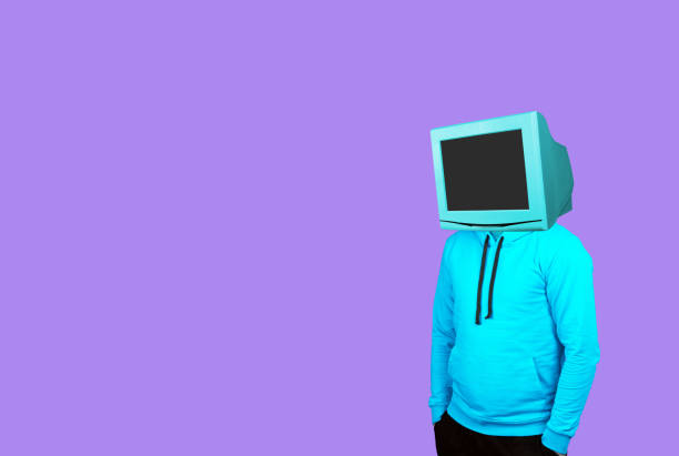 istock Concept art collage. Man with pc display on purple background. 1292357425