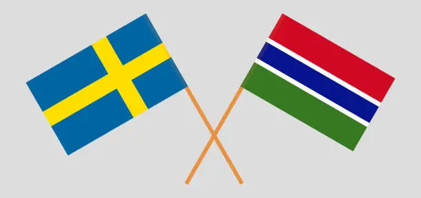 Vector illustration of Crossed flags of Gambia and Sweden