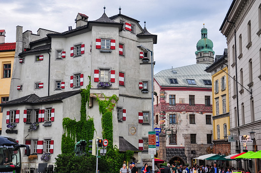 The building of Ottoburg restaurant on Herzog-Friedrich street in old town of Innsbruck - Austria