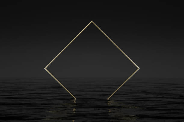 Golden Square Shape Frame over the Sea, Minimal Geometric Background