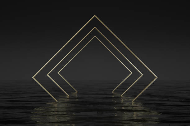 istock Golden Square Shape Frame over the Sea, Minimal Geometric Background 1292358316