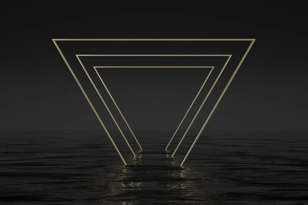 istock Golden Triangle Shape Frame over the Sea, Minimal Geometric Background 1292358411