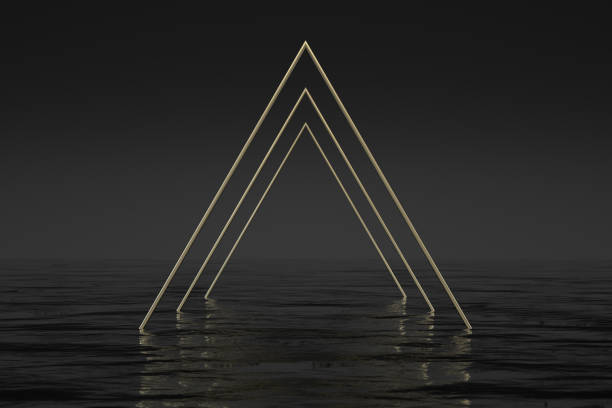istock Golden Triangle Shape Frame over the Sea, Minimal Geometric Background 1292358922