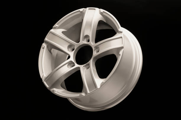 Detail view of a sports carA's alloy wheel.