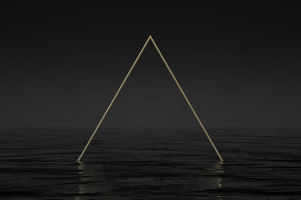 istock Golden Triangle Shape Frame over the Sea, Minimal Geometric Background 1292358935