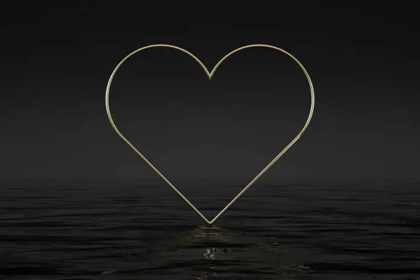 Photo of Golden Heart Shape Frame over the Sea, Minimal Geometric Background