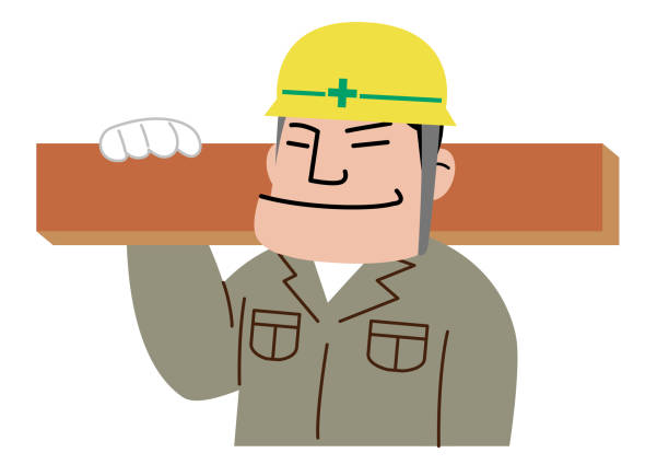 строитель мужчина - construction safety mid adult men road construction stock illustrations