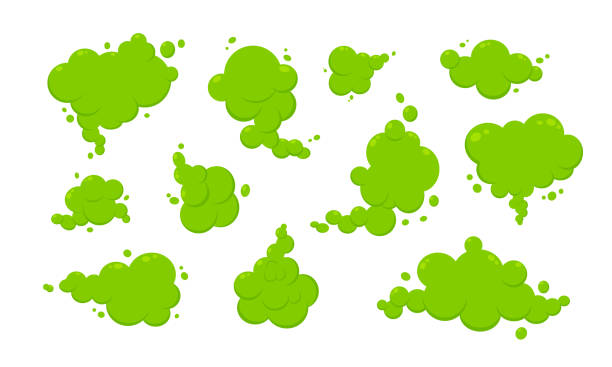 ilustrações de stock, clip art, desenhos animados e ícones de smelling green cartoon fart clouds flat style design vector illustration set. - toxic substance smoke abstract green