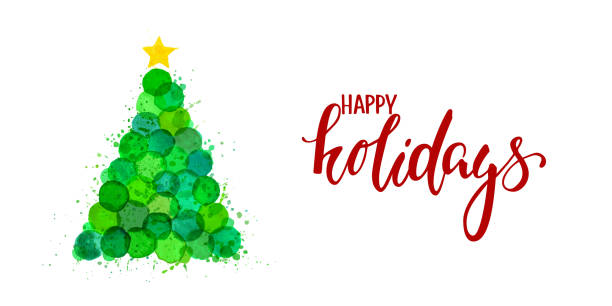 明るい緑色の水彩色の汚れ手描きクリスマスツリー。幸せな休日の手紙。メリークリスマスとハッピーニューイヤー、季節の冬休みのデザイン休日グリーティングカードや招待状 - 3502点のイラスト素材／クリップアート素材／マンガ素材／アイコン素材