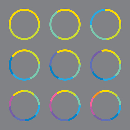 Pie Chart Set Circle Diagram Design Circular Graph With 2 3 4 5 6 7 8 9 ...