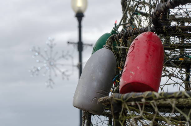 Christmas decorations with buoys near Drayton Harbor in Blaine, Washington stock photo