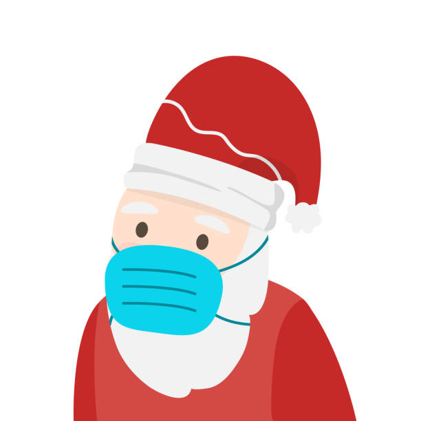istock Use Face Mask Santa Claus. Winter clothes. Christmas vector illustration on white background 1292385788